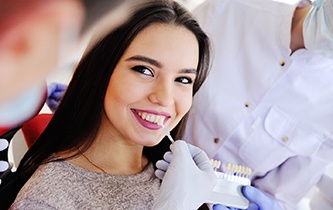 Cosmetic dentist in Little Rock color matching veneers 