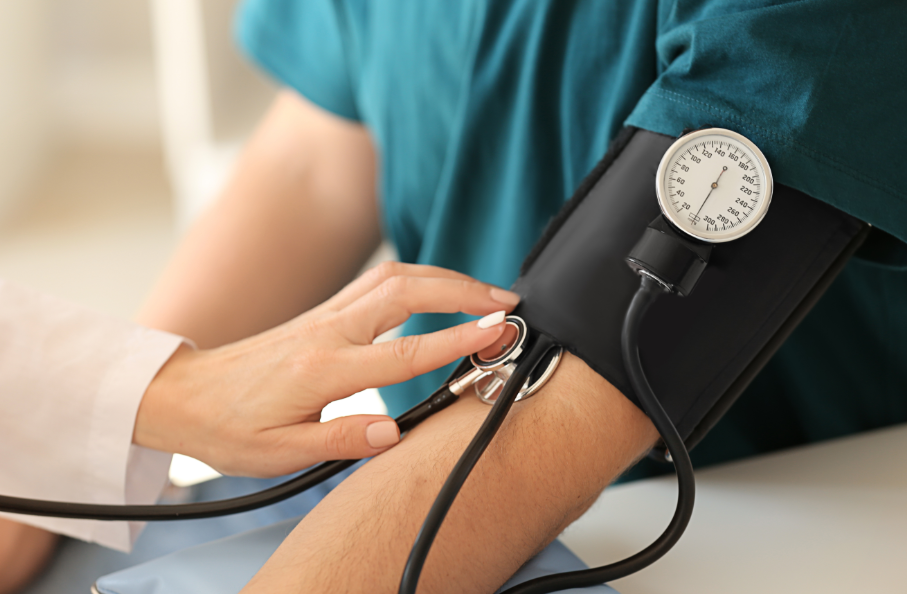 Patient having blood pressure taken